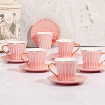 Kosova FNC-07 6'lı Altın Yaldızlı Lüx Bone China Kahve Fincan Takımı