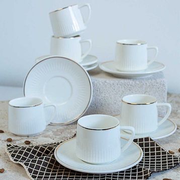 Kosova New Bone China Beyaz Yaldızlı Kahve Fincan Seti