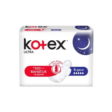 Kotex Ultra Kanatlı Gece Pamuksu Üst Yüzey 6'lı Kadın Pedi