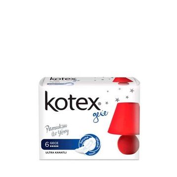 Kotex Ultra Kanatlı Gece Pamuksu Üst Yüzey 6'lı Kadın Pedi