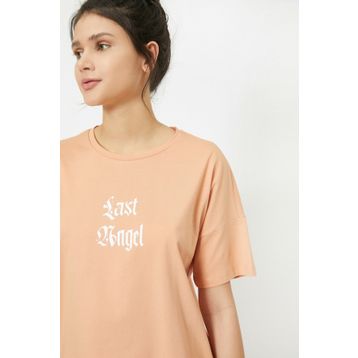 Koton 0YAL18340IK090 Bisiklet Yaka Kısa Kollu Yazılı Baskılı Kadın T-shirt