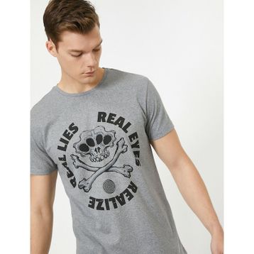 Koton 0YAL18340IK090 Bisiklet Yaka Kısa Kollu Yazılı Baskılı Kadın T-shirt