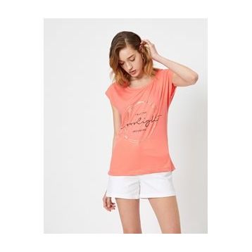 Koton 0YAL18340IK090 Bisiklet Yaka Kısa Kollu Yazılı Baskılı Kadın T-shirt
