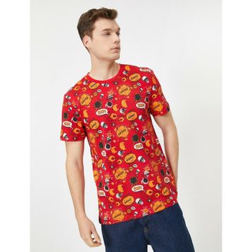 Koton 0YAL18340IK090 Bisiklet Yaka Kısa Kollu Yazılı Baskılı Kadın T-shirt