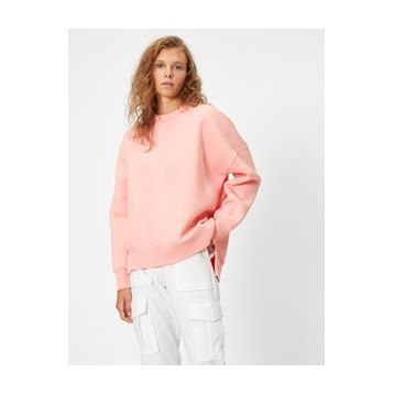 Koton 1KAL68195OK Pembe Bisiklet Yaka Uzun Kollu Basic Kadın Sweatshirt