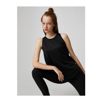 Koton 3SAK30002NK Siyah Polyester Kolsuz Kadın T-shirt