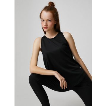 Koton 3SAK30002NK Siyah Polyester Kolsuz Kadın T-shirt