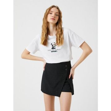 Koton 3SAL10026IK 010 Ekru Genç Kız Pamuk Jersey Kısa Kollu O Yaka T-shirt