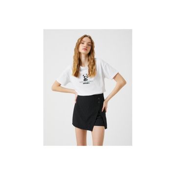 Koton 3SAL10026IK 010 Ekru Genç Kız Pamuk Jersey Kısa Kollu O Yaka T-shirt