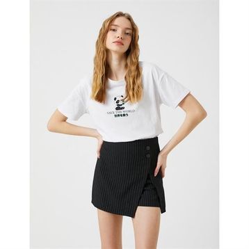 Koton 3SAL10026IK 010 Ekru Genç Kız Pamuk Jersey Kısa Kollu O Yaka T-shirt