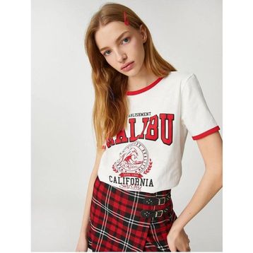 Koton 3SAL10221IK 010 Ekru Genç Kız Pamuk Jersey T-Shirt