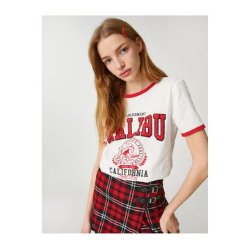 Koton 3SAL10221IK 010 Ekru Genç Kız Pamuk Jersey T-Shirt