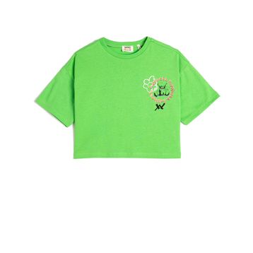 Koton 3SKG10182AK Yeşil Baskılı Kız Çocuk T-Shirt