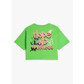 Koton 3SKG10182AK Yeşil Baskılı Kız Çocuk T-Shirt