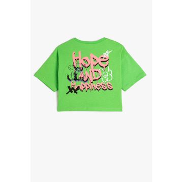 Koton 3SKG10182AK Yeşil Baskılı Kız Çocuk T-Shirt