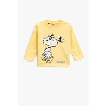 Koton 3SMB10094TK Erkek Bebek Snoopy Lisanslı Uzun Kollu Bisiklet Yaka Pamuklu Baskılı T-shirt