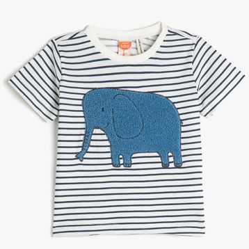 Koton 3SMB10144TK Lacivert Çizgili Fil Aplike Erkek Bebek T-shirt