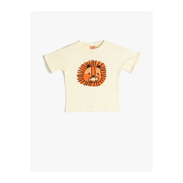 Koton 3SMB10280TK Aslan Baskılı Erkek Bebek Bisiklet Yaka T-shirt