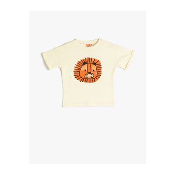 Koton 3SMB10280TK Aslan Baskılı Erkek Bebek Bisiklet Yaka T-shirt