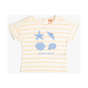 Koton 3SMG10101AK Ekru Çizgili Kız Çocuk T-Shirt