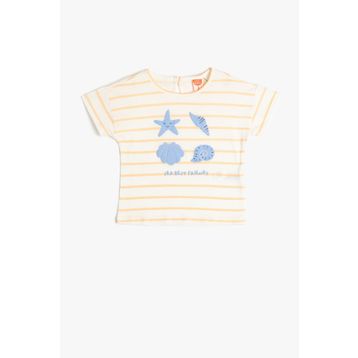 Koton 3SMG10101AK Ekru Çizgili Kız Çocuk T-Shirt