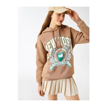 Koton 3WAL10052IK Kapüşon Yaka Baskılı Bej Kadın Sweatshirt