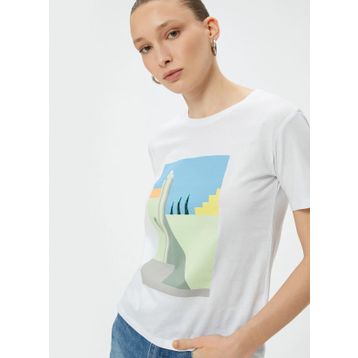 Koton 4SAK50068EK Bisiklet Yaka Beyaz Kadın T-shirt