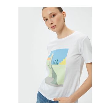 Koton 4SAK50068EK Bisiklet Yaka Beyaz Kadın T-shirt