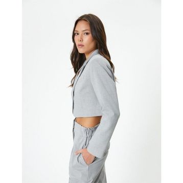 Koton 4SAK50090UW Gri Melanj Blazer Kadın Crop Ceket