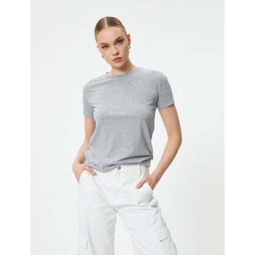 Koton 4SAK50428EK 031 Gri Baskılı Kadın T-shirt