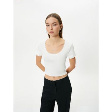 Koton 4SAL10229IK Ekru Kadın T-shirt