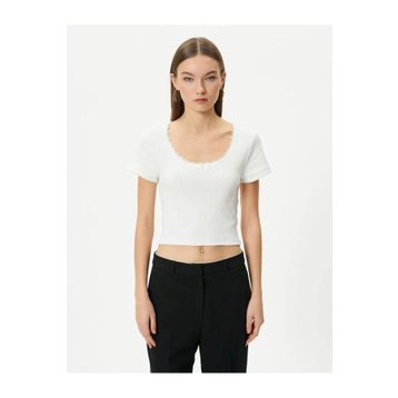 Koton 4SAL10229IK Ekru Kadın T-shirt