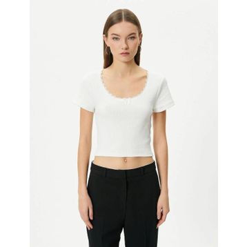Koton 4SAL10229IK Ekru Kadın T-shirt