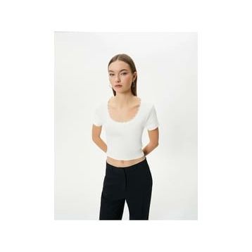 Koton 4SAL10229IK Ekru Kadın T-shirt