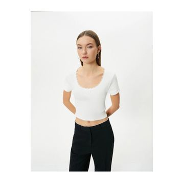 Koton 4SAL10229IK Ekru Kadın T-shirt