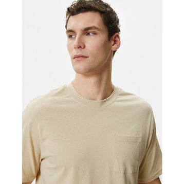Koton 4SAM10075HK 057 Bej Basic Cep Detaylı Erkek T-shirt