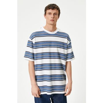 Koton 4SAM10242HK Mavi Çizgili Erkek T-shirt