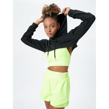 Koton 4WAK10064NK Siyah Crop Kadın Sweatshirt