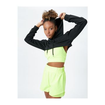 Koton 4WAK10064NK Siyah Crop Kadın Sweatshirt