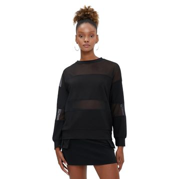 Koton 4WAL10182IK Bisiklet Yaka Çizgili Siyah Kadın Sweatshirt