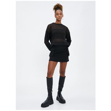 Koton 4WAL10182IK Bisiklet Yaka Çizgili Siyah Kadın Sweatshirt