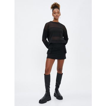 Koton 4WAL10182IK Bisiklet Yaka Çizgili Siyah Kadın Sweatshirt