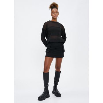 Koton 4WAL10182IK Bisiklet Yaka Çizgili Siyah Kadın Sweatshirt