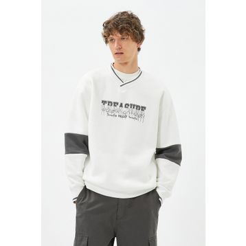Koton 4WAM70159MK Beyaz Siyah Erkek Sweatshirt