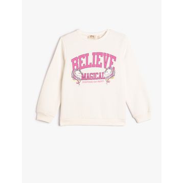 Koton 4WKG10117AK 010 Ekru Kız Çocuk Pamuk Jersey Sweatshirt