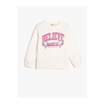 Koton 4WKG10117AK 010 Ekru Kız Çocuk Pamuk Jersey Sweatshirt