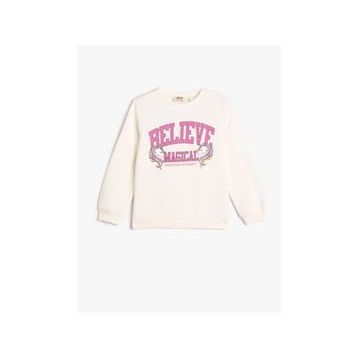Koton 4WKG10117AK 010 Ekru Kız Çocuk Pamuk Jersey Sweatshirt