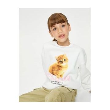 Koton 4WKG10507AK Ekru Kız Çocuk Sweatshirt