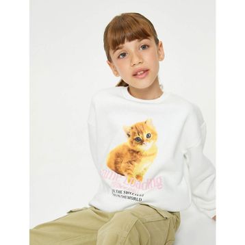 Koton 4WKG10507AK Ekru Kız Çocuk Sweatshirt