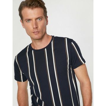 Koton 5YAM19709OK Lacivert Çizgili Erkek T-Shirt